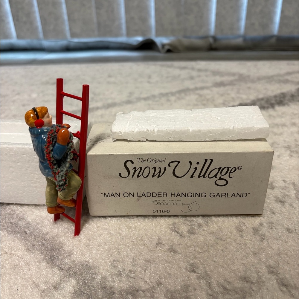 Department 56 Snow Village “Man On Ladder Hanging Garland”